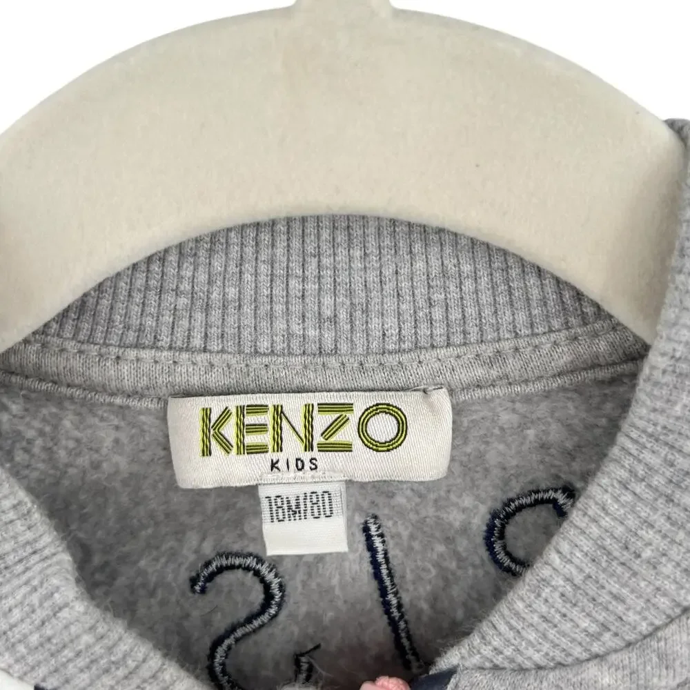 Kenzo Paris Kids Zip-Up‎ Jacket Sweatshirt Tiger Print Embroidered Gray Size 18M